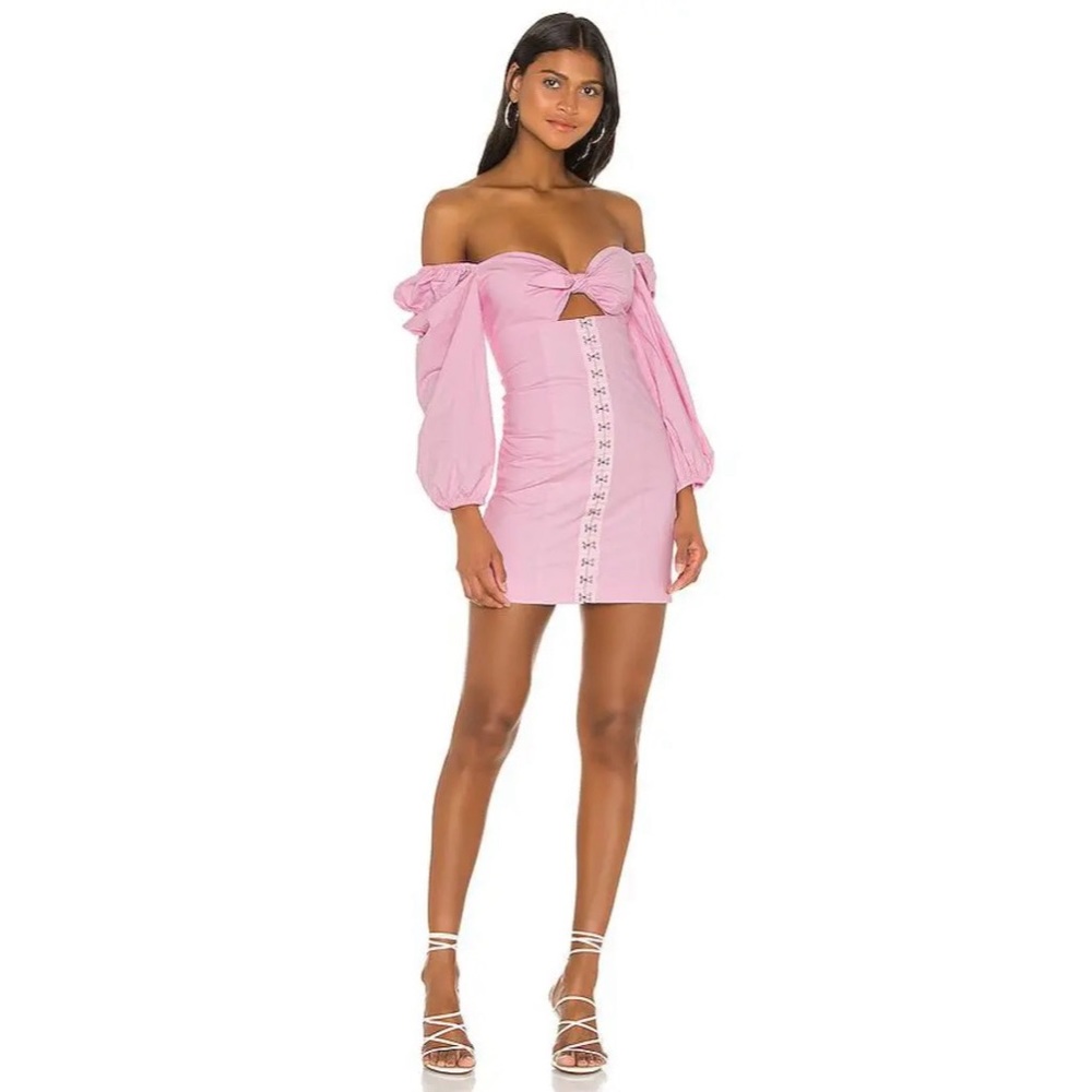 Revolve Majorelle Pink Puff Sleeve Off Shoulder Bodycon Mini Dress L